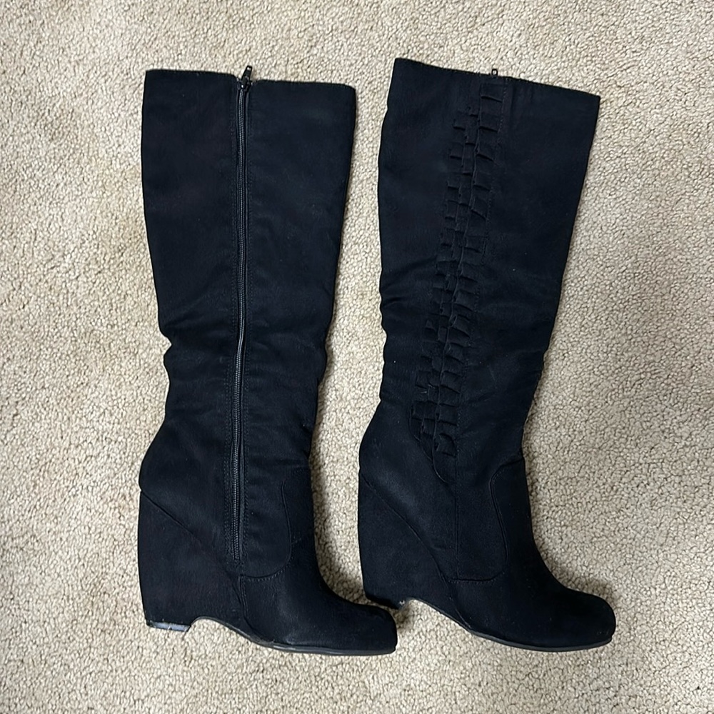 Black, wedge, heel boot, size 7